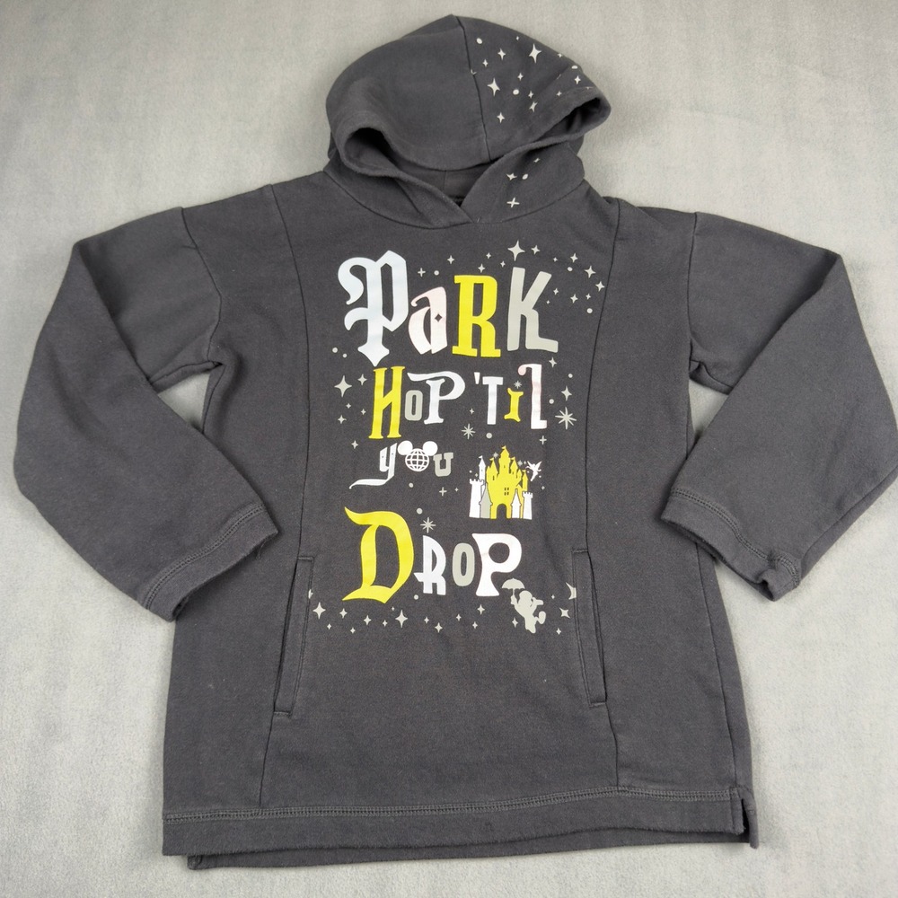 Disney Parks Kids Park Hop Til You Drop Hoodie Gray Sweatshirt Medium M